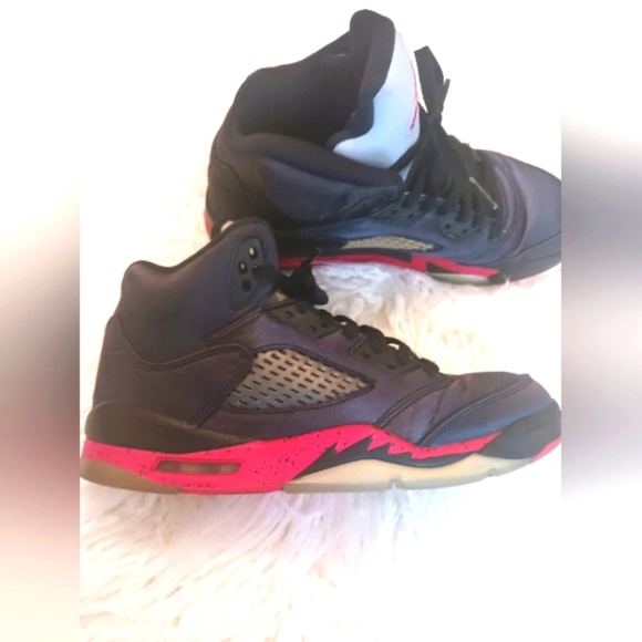 Jordan 5 Retro Satin Bred Black Red Basketball Sneakers Shoes - Picture 3 of 12